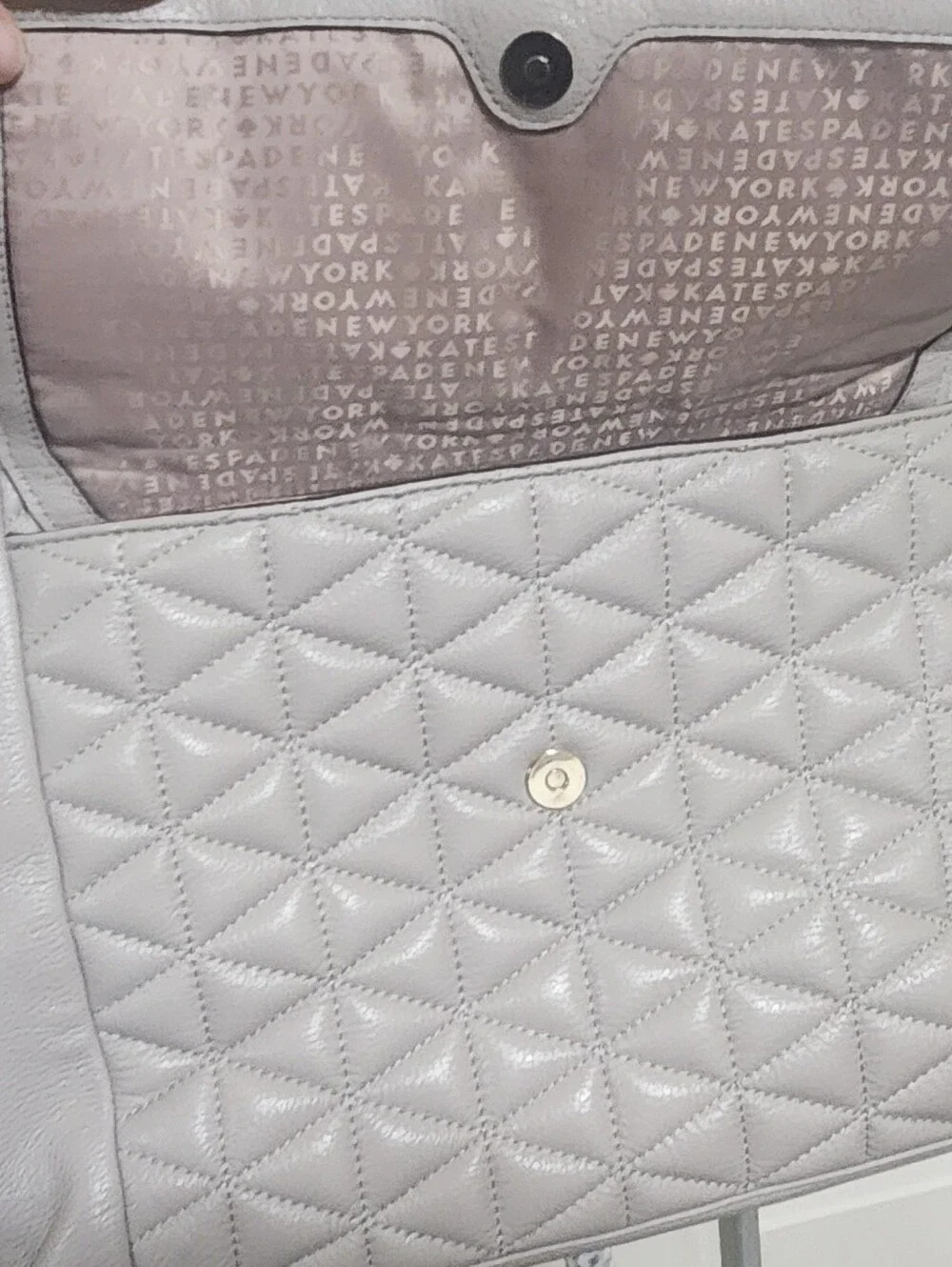 Kate Spade Willis Quilted Pebbled Leather Tote Mousse Frosting Taupe Gray